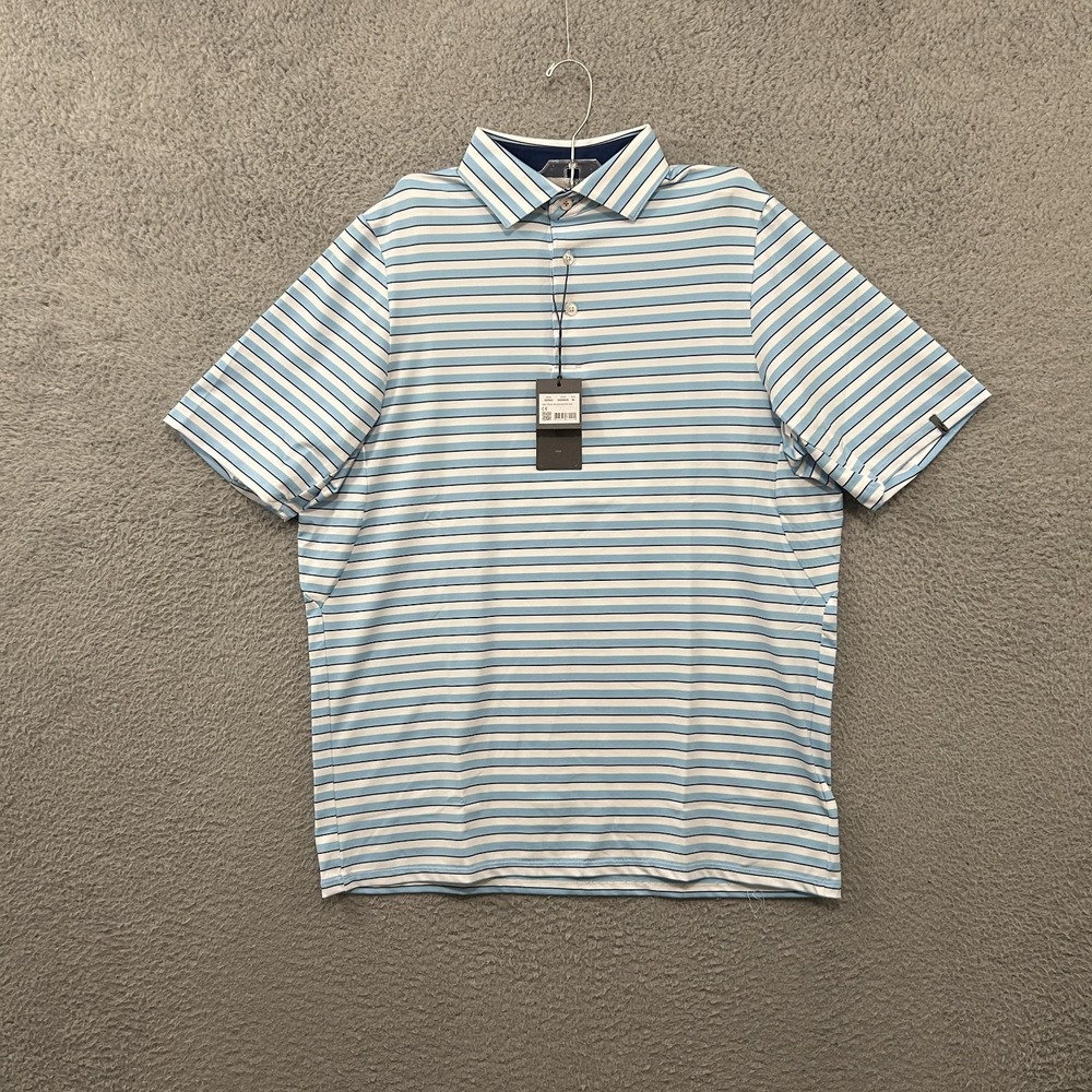 Kjus Shirt Mens 50 Medium Blue Striped Polo Soren Short Sleeve Stretch Golf